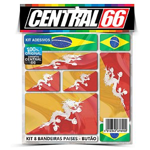 Kit 8 Adesivos Bandeiras Países Envernizado Butão