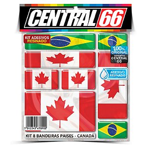 Kit 8 Adesivos Bandeiras Países Resinado Canadá