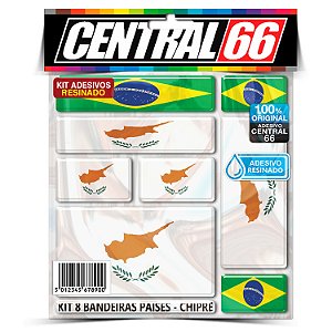 Kit 8 Adesivos Bandeiras Países Resinado Chipre