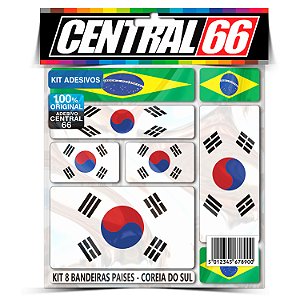 Kit 8 Adesivos Bandeiras Países Envernizado Coreia Do Sul