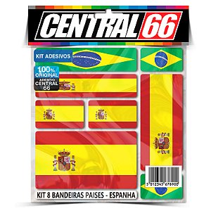Kit 8 Adesivos Bandeiras Países Envernizado Espanha