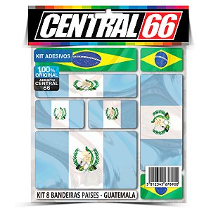 Kit 8 Adesivos Bandeiras Países Envernizado Guatemala