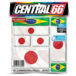 Kit 8 Adesivos Bandeiras Países Resinado Japão