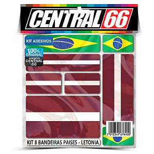 Kit 8 Adesivos Bandeiras Países Envernizado Letônia