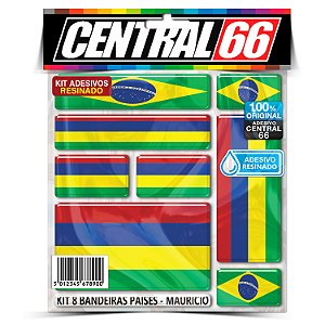 Kit 8 Adesivos Bandeiras Países Resinado Maurício