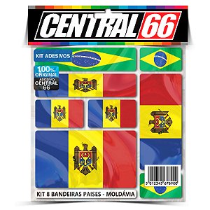 Kit 8 Adesivos Bandeiras Países Envernizado Moldávia