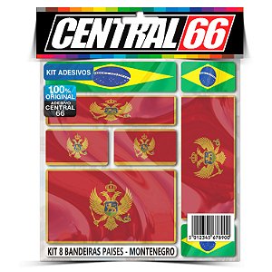 Kit 8 Adesivos Bandeiras Países Envernizado Montenegro