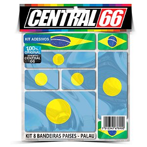 Kit 8 Adesivos Bandeiras Países Envernizado Palau
