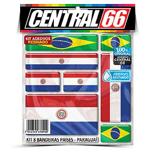Kit 8 Adesivos Bandeiras Países Resinado Paraguai
