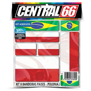 Kit 8 Adesivos Bandeiras Países Envernizado Polônia