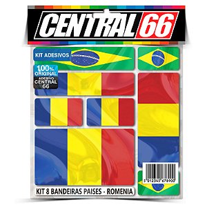 Kit 8 Adesivos Bandeiras Países Envernizado Romênia