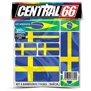 Kit 8 Adesivos Bandeiras Países Envernizado Suécia