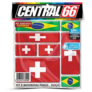 Kit 8 Adesivos Bandeiras Países Resinado Suíça