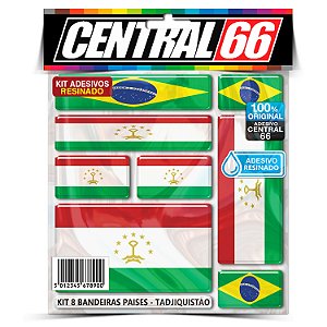Kit 8 Adesivos Bandeiras Países Resinado Tadjiquistão
