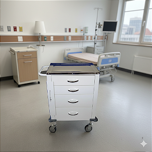 Carro para Administração de Medicamentos com 4 Gavetas - Salutem