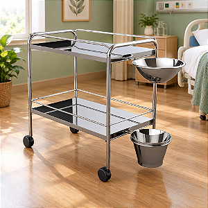 Carro para Curativo Inox com Balde e Bacia - Salutem