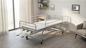 Cama Hospitalar Manual com Elevação e 3 Manivelas com Grades em Epóxi – Salutem Móveis Hospitalares