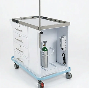 Carro de Emergência Hospitalar Completo com Suporte para Monitor e Desfibrilador - Levita