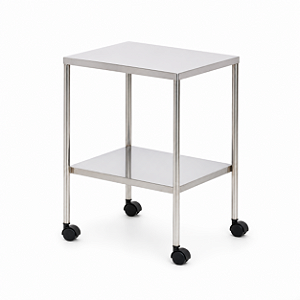 Mesa Auxiliar em Aço Inox 80x80x80cm com Rodízio e Tampo Liso Remanufaturado - Salutem