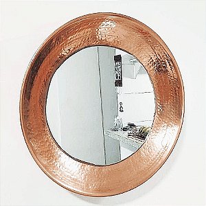 Espelho Redondo Decorativo Moldura em Cobre 40 cm
