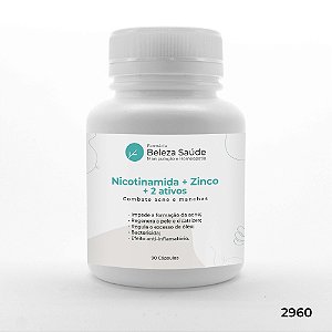 Nicotinamida + Zinco + 2 Ativos - Combate Acne e Manchas - 90 doses