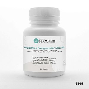 Probiótico Emagrecedor Max Fit : Lactobacillus Curvatus 2 bilhões + Lactobacillus Reuteri 2 bilhões + Fos 200mg - 240 Cápsulas