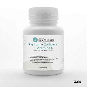 Psyllium + Colágeno + Vitamina C - Aumenta a Saciedade - 90 Cápsulas