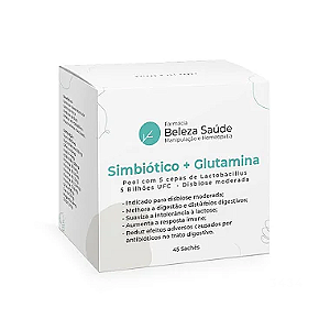 Simbiótico ( combinação de probiótico com prebiótico ) + Glutamina : Pool com 5 cepas de Lactobacillus 5 Bilhões UFC  - Disbiose moderada - 45 Sachês