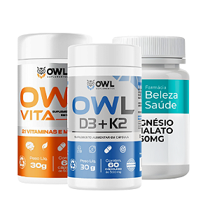 KIT Super Pai Ativo - Magnésio Dimalato + Multivitamínico Owl + Vitamina D3 + K2