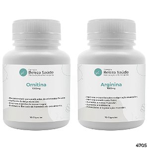 Arginina 1000mg 70 Cápsulas + Ornitina 1000mg 70 Cápsulas : 2 Aminoácidos para Bombar