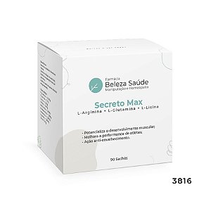 Secreto Max : Sachês com L-Arginina 1200mg + L-Glutamina 1200mg +  L-Lisina 1200mg  - 90 doses