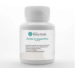 Ácido D Aspartico 1000mg - Ganho de Massa Muscular - 90 doses