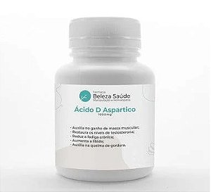 Ácido D Aspartico 1000mg - Ganho de Massa Muscular - 90 doses