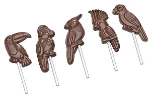 CW1954 - Fôrma de policarbonato para chocolate modelo pirulito aves tropicais