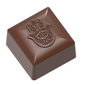 CW12139 - Fôrma de policarbonato para chocolate modelo bombom quadrado Mão de Fátima