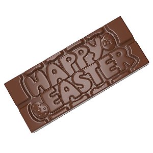 CW12029 - Fôrma de policarbonato para chocolate modelo tablete Happy Easter - 45g