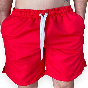 Shorts Masculino Bermuda Tactel com Cordão e Elástico Vermelho