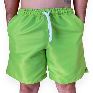 Shorts Masculino Bermuda Tactel com Cordão e Elástico Verde Limão