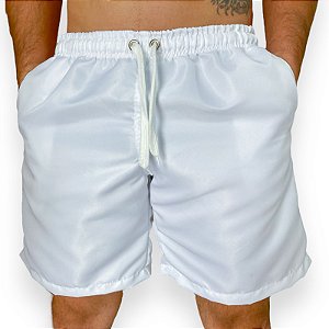 Shorts Masculino Bermuda Tactel com Cordão e Elástico Branco