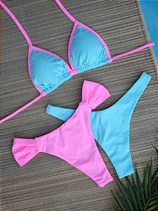Kit Biquíni 2 Calcinhas Borboleta e Asa Delta Verde Água e Rosa Bebê