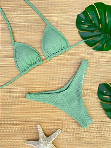 Biquíni Cortininha e Calcinha Asa Delta Bubble Verde Oliva