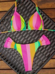 Biquíni Cortininha e Calcinha Borboleta Colorado Listras Colorida