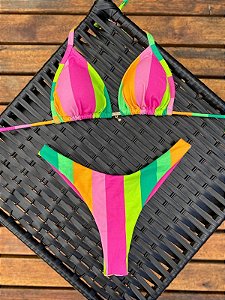 Biquíni Cortininha e Calcinha Asa Delta Colorado Listras Colorida