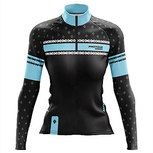 Camisa Ciclismo Mountain bike Feminina Pro Tour Elos Pretos Dry Fit Proteção UV+50