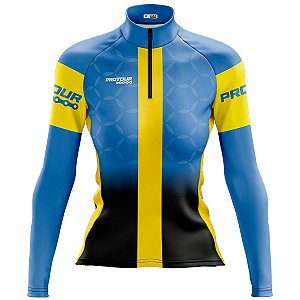 Camisa de Ciclismo Feminina Mountain Bike Escuderia Azul Proteção UV+50
