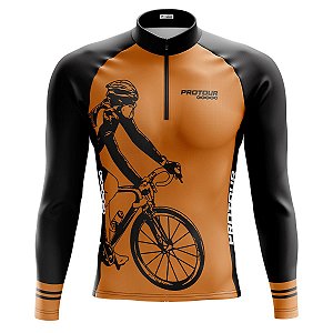 Camisa Ciclismo Manga Longa Masculina Pro Tour Laranja