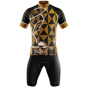 Conjunto Masculino Ciclismo Mountain Santa Dourada dry fit UV+50