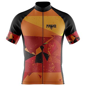 Camisa Ciclismo Masculina Manga curta Zíper Total Justiceiro Laranja