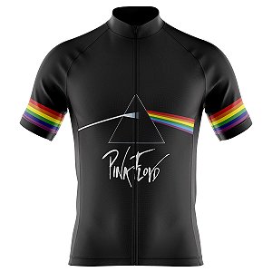 Camisa Ciclismo Masculina Manga Curta Zíper Total Pink Floyd Dry Fit Proteção UV+50