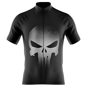 Camisa Ciclismo Masculina Manga Curta Zíper Total Justiceiro Preto